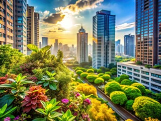 Fototapeta premium Urban Greenery: A Serene Blend of Nature and City Life Showcasing Harmony in Modern Landscapes