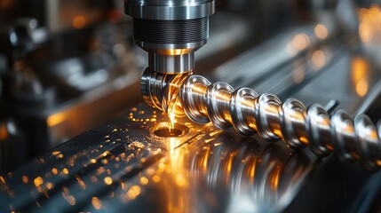 closeup of a spiral industrial drill bit showcasing its precision and robust design illuminated in a workshop setting that reflects the artistry of modern engineering