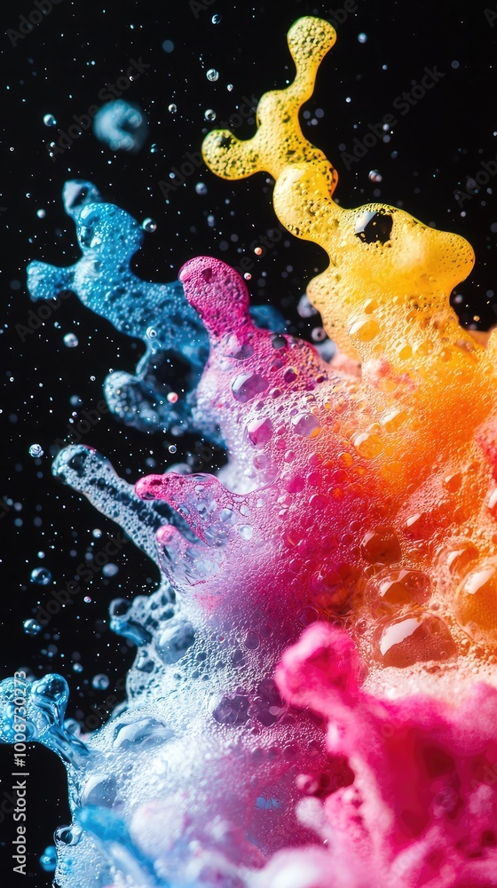 Poster vibrant splashes of color dance in the air, creating a mesmerizing abstract display against a dark b