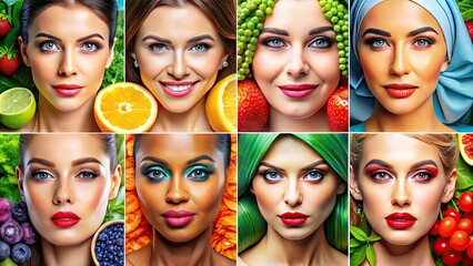 Obraz premium Versatile Wellness Face Icon Set for Health, Beauty, and Self-Care Themes in Digital Projects