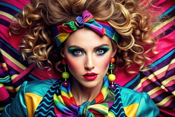 Fototapeta premium Vibrant and Bold Eighties Fashion with Iconic Styles, Accessories, and Hairstyles from the Era