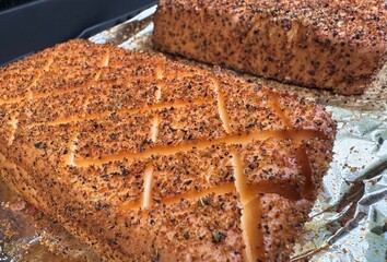 Smoked cream cheese with a seasoning on top