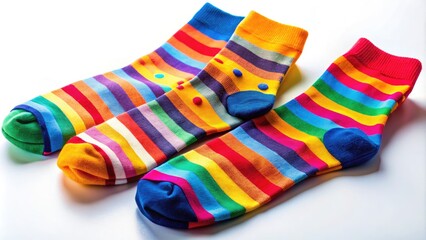 Vibrant and Colorful Socks Displayed Together on a White Background for Fashion and Lifestyle Themes
