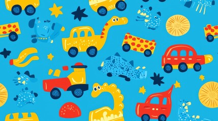 A seamless pattern of cute cartoon toys. Kid friendly background