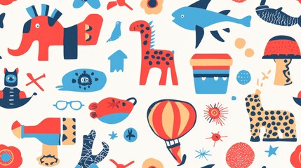 A seamless pattern of cute cartoon toys. Kid friendly background