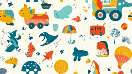 Fototapeta premium A seamless pattern of cute cartoon toys. Kid friendly background