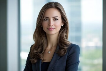 Fototapeta premium Woman in business suit with confident pose. Perfect for corporate, professional, and leadership themes.