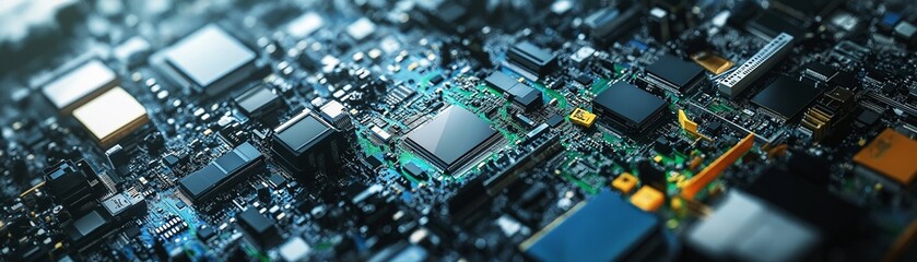 Fototapeta premium A close-up of a complex electronic circuit board. 