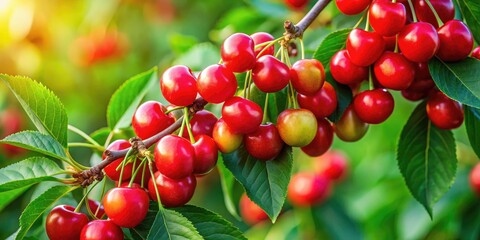 Fototapeta premium Vibrant Cherry Pie Plant with Lush Green Leaves and Bright Red Berries Against a Natural Background