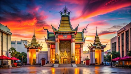 Fototapeta premium Vibrant Chinese Theatre in Los Angeles Showcasing Traditional Architecture and Cultural Significance