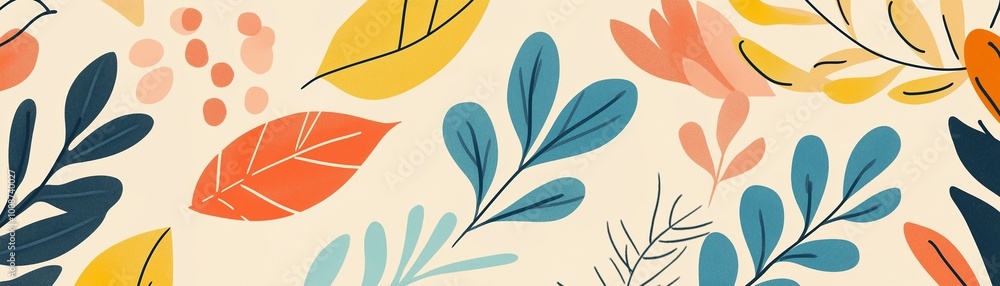 Poster a colorful abstract pattern featuring various leaves and branches.
