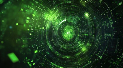 Fototapeta premium Abstract Green Digital Interface with Glowing Lines and Circles