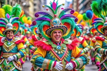 Obraz premium Vibrant Colorful Costumes and Festive Atmosphere at the Mummers Parade in Philadelphia Celebrations