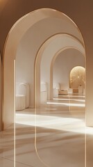 A modern minimalist hallway with arched entrances.	
