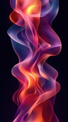 Obraz premium vibrant vertical wallpaper featuring flowing abstract neon ribbons in shades of purple, pink, and orange, creating a dynamic and glowing visual effect against a dark background