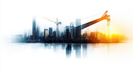 Obraz premium Futuristic Skyline Illustration with BIM Model Elements