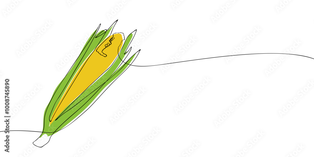 Poster a single line drawing of a corn. continuous line thanksgiving corn icon in color. one line icon. vec