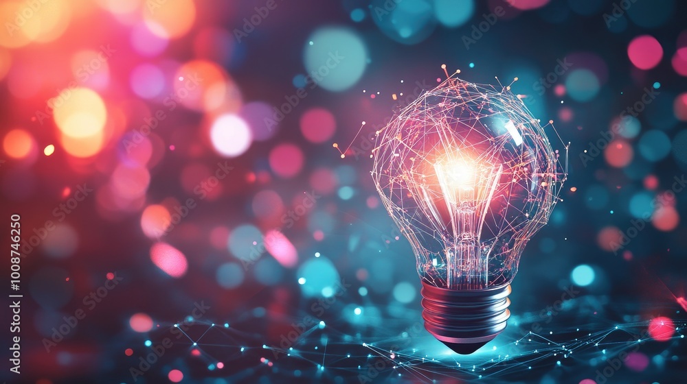 Poster abstract light bulb with colorful bokeh background