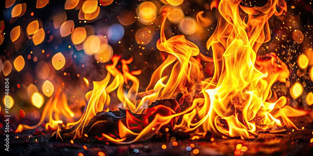 Poster Vibrant Flames Dancing in the Darkness Creating a Mesmerizing and Intense Fire Background Image