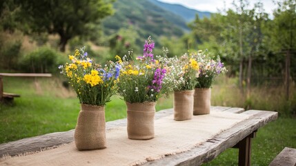 Vibrant Floral Display in a Rustic Outdoor Setting