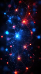 Obraz premium vibrant vertical wallpaper showcasing a futuristic network of glowing red and blue connections and nodes on a dark background, creating a tech-inspired design
