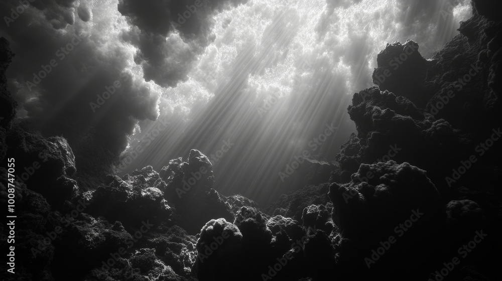 Aufkleber black and white smoke intertwining with light rays, creating a dramatic visual effect that enhances 