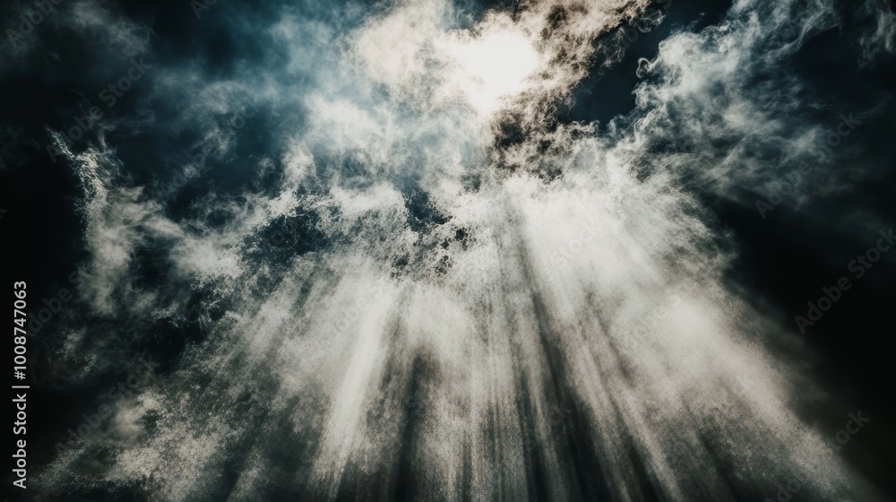 Aufkleber black and white smoke intertwining with light rays, creating a dramatic visual effect that enhances 