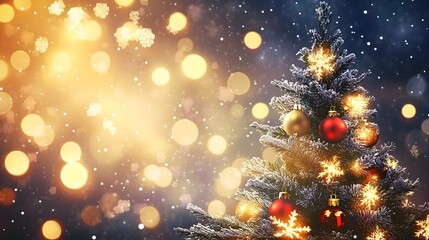 Christmas Tree with Red Ornaments and Warm Bokeh Lights in Festive Holiday Atmosphere_4
