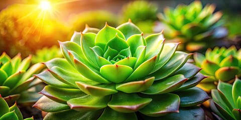 Fototapeta premium Vibrant Green Cuticle Plant with Succulent Leaves Surrounded by Natural Light and Soft Background
