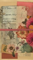 Vintage wallpaper collage blossom flower.