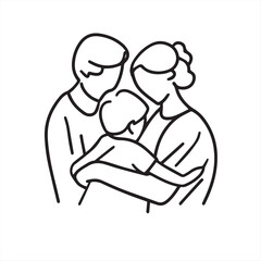 A simple line drawing of a family , young couple, teenage children. vector illustration
