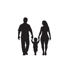 A simple line drawing of a family , young couple, teenage children. vector illustration
