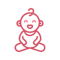 Smiling baby icon in red outline style sitting happily.