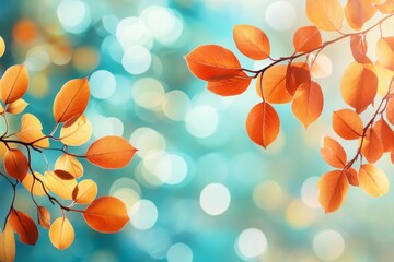 A yellow and orange leaf on a blue background, an autumnal background