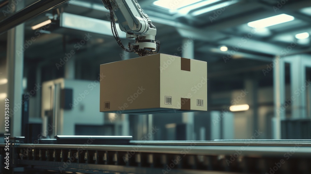 Poster a robotic manipulator skillfully lifts a heavy box from a platform and positions it onto a conveyor 