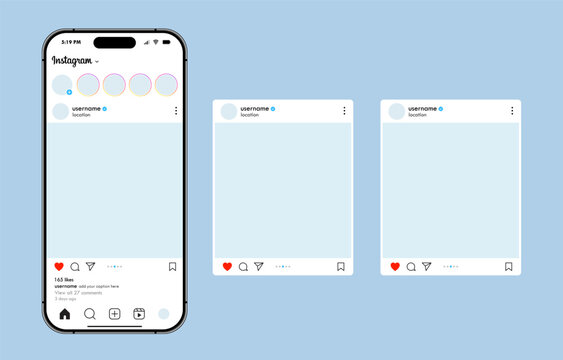 Instagram mobile phone social network posts layout template. Smartphone carousel mockup vector illustration