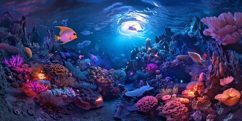 Obraz premium Colorful underwater scene with mushrooms