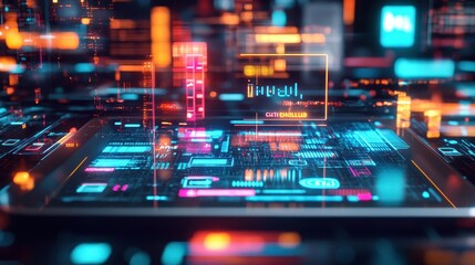 Obraz premium Futuristic Cityscape in Neon Lights