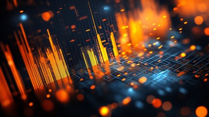 Abstract Technology Background With Glowing Grid, Lines And Particles Flow.,3d. Illustration