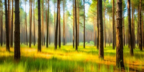 Golden Light Dappling Through Tall Trees In An Enchanting Forest