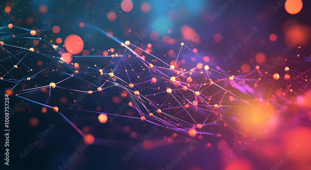 Poster neural network 3d illustration. abstract big data concept. global database and artificial intelligen
