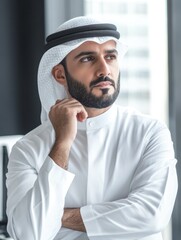 Contemplative Muslim Businessman