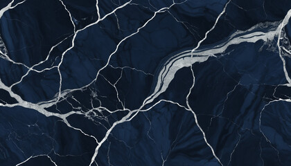 Dark blue marble with silver veins, creating a dramatic, moody texture