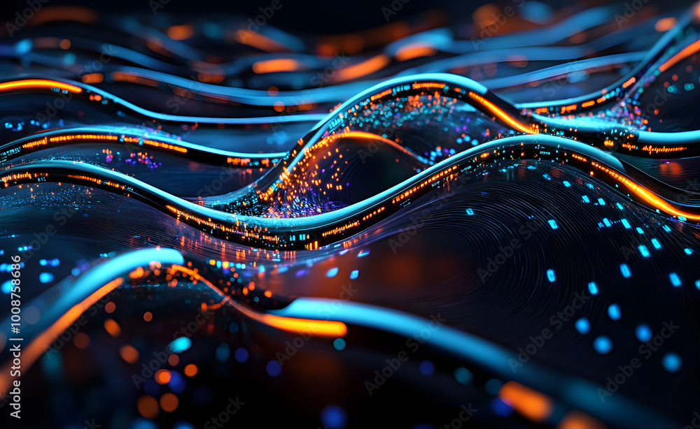 Poster abstract cyber network, synthetic mind and artificial intelligence. neural network and big data anal