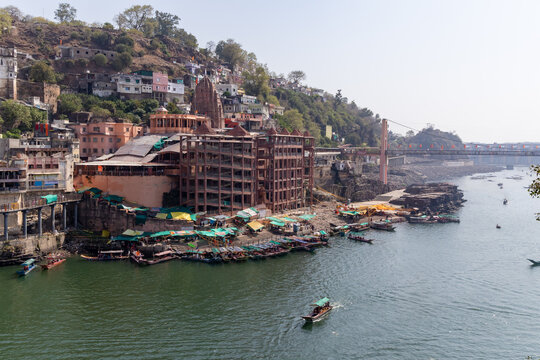 ancient hindu pilgrimage temple at holy river bank at morning from different perspective