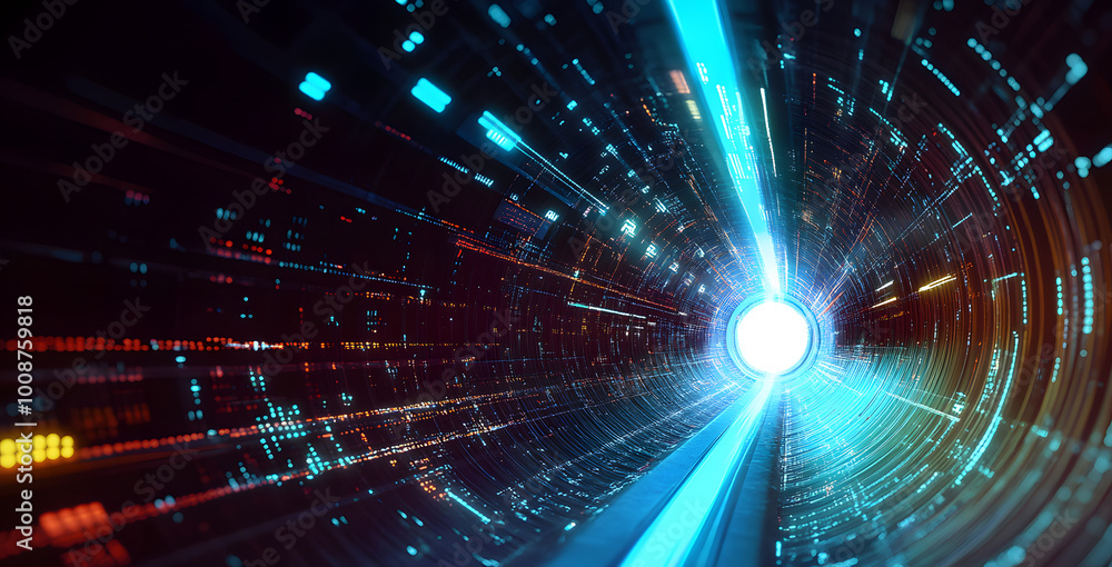 Poster electrical impulse, binary code. futuristic wave. neon streaming. data stream 3d illustration. data 