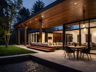 3d View of luxurious house with modern architecturl home design