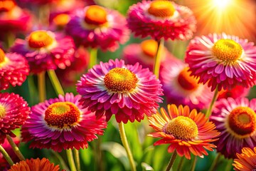 Vibrant Rhodanthe Blooms in a Sunlit Garden Creating a Colorful and Cheerful Floral Display