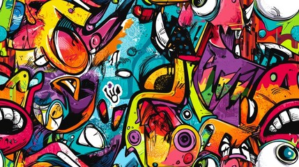 Fototapeta premium Abstract urban street art graffiti seamless pattern. Urban style modern background wallpaper