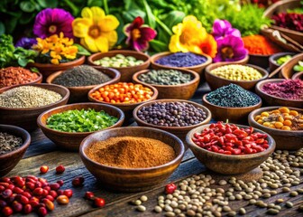 Fototapeta premium Vibrant Selection of Colorful Seeds Ready for Planting in a Beautiful Gardening Environment